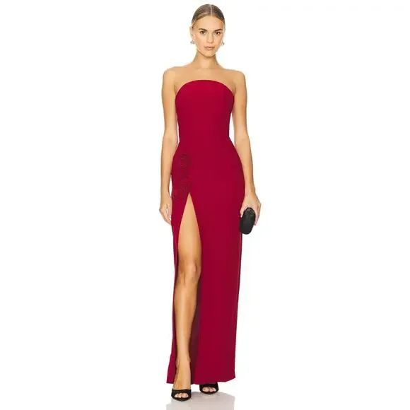 Amanda Uprichard Wolfe Gown Strapless Rose Formal Gala Party Prom Burgundy  XS